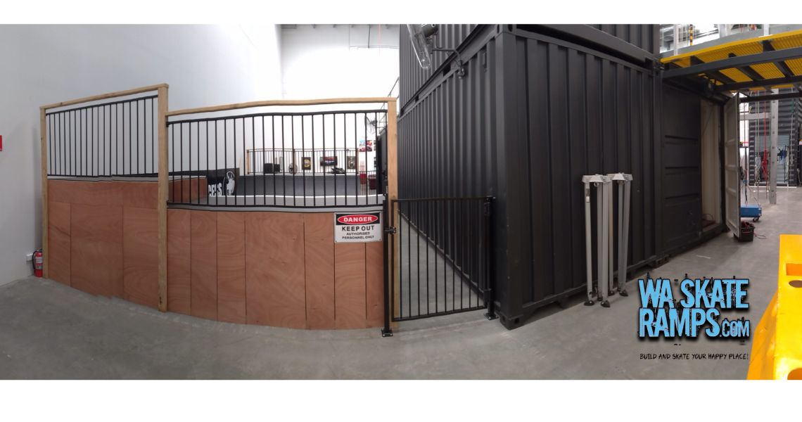 Custom handrail sections installed on skate ramp decks for safety, cladding installation for a clean, polished look
